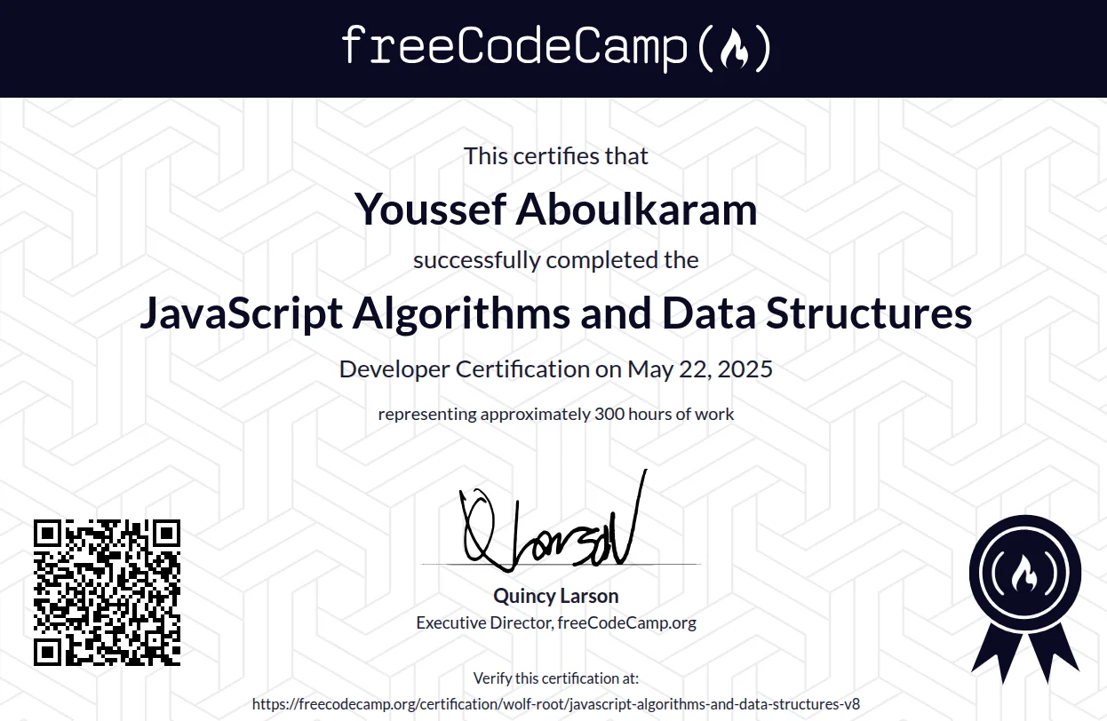 JavaScript Algorithms and Data Structures Certificate Preview